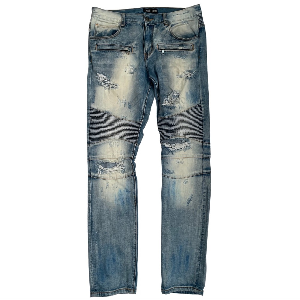 Embellish Blue Jeans Ripped Denim Size 34 Biker
